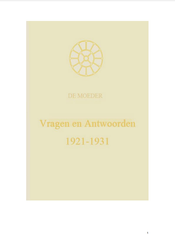 Vragen en Antwoorden 1921-1931, De Moeder