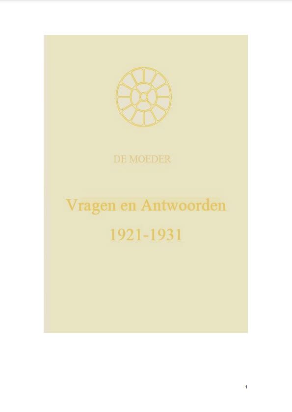 Vragen en Antwoorden 1921-1931, De Moeder